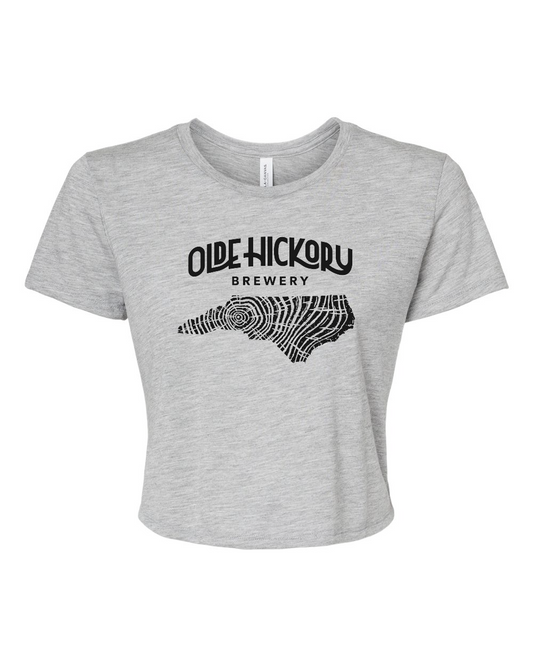 Olde Hickory Brewery Woodgrain Women's Flowy Crop Tee (click for more colors)